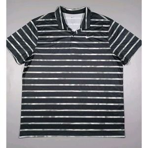 Nike‎ Shirt Mens XL Gray Geometric Striped Polo Dri Fit Short Sleeve Golf